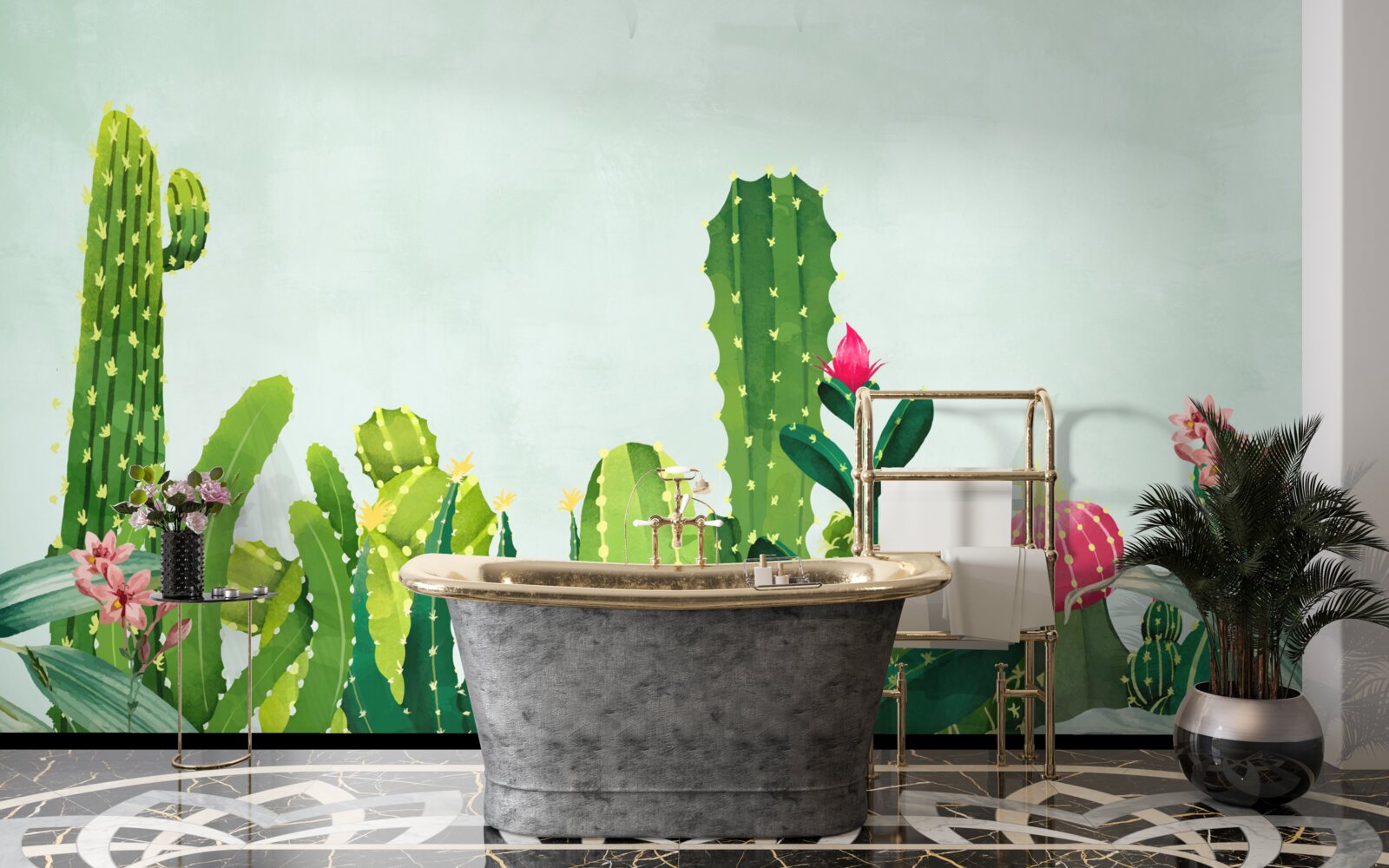 Fototapeta błękitne niebo z ramką kaktusów