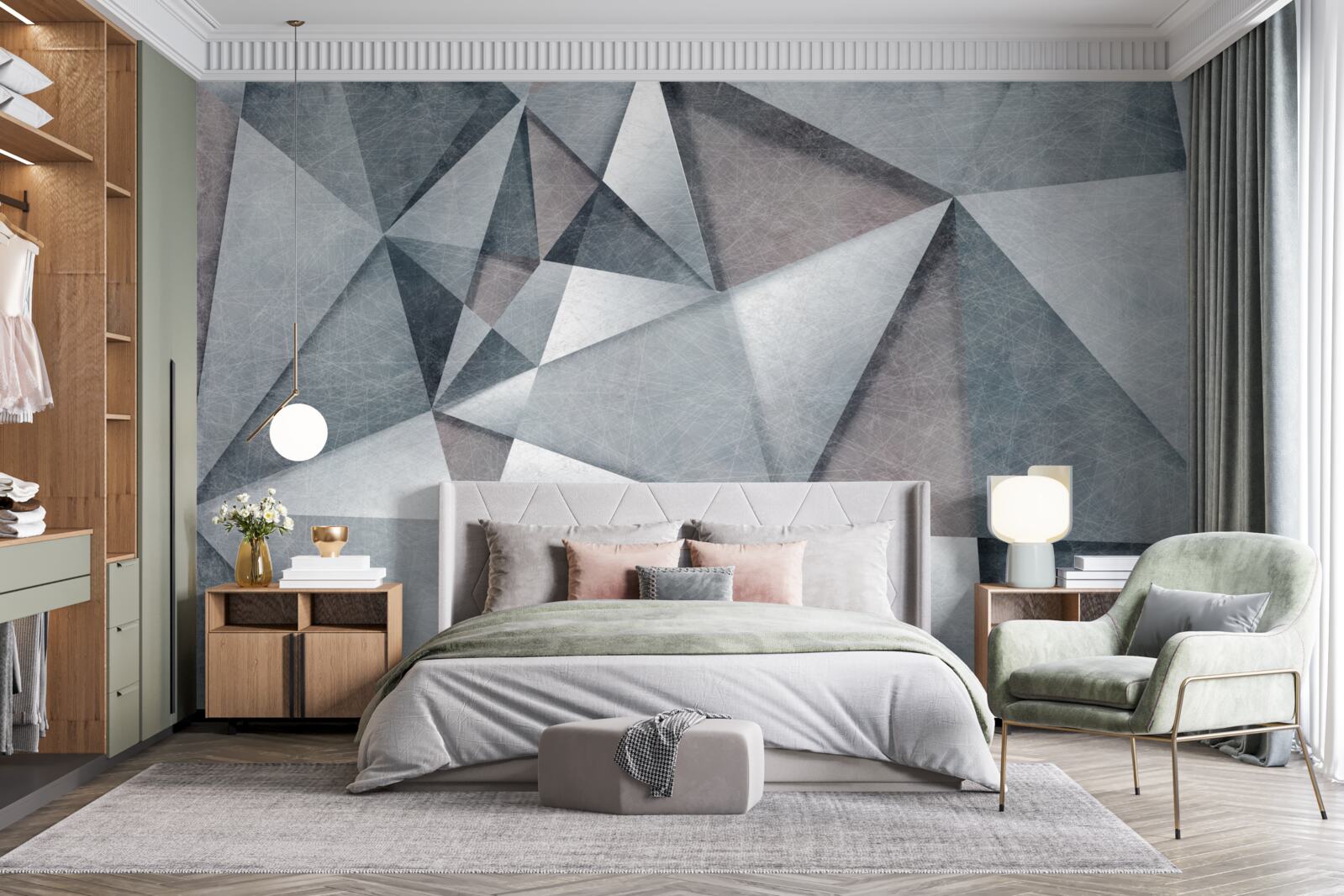 Fototapeta szara abstrakcja składająca się z trójkątów