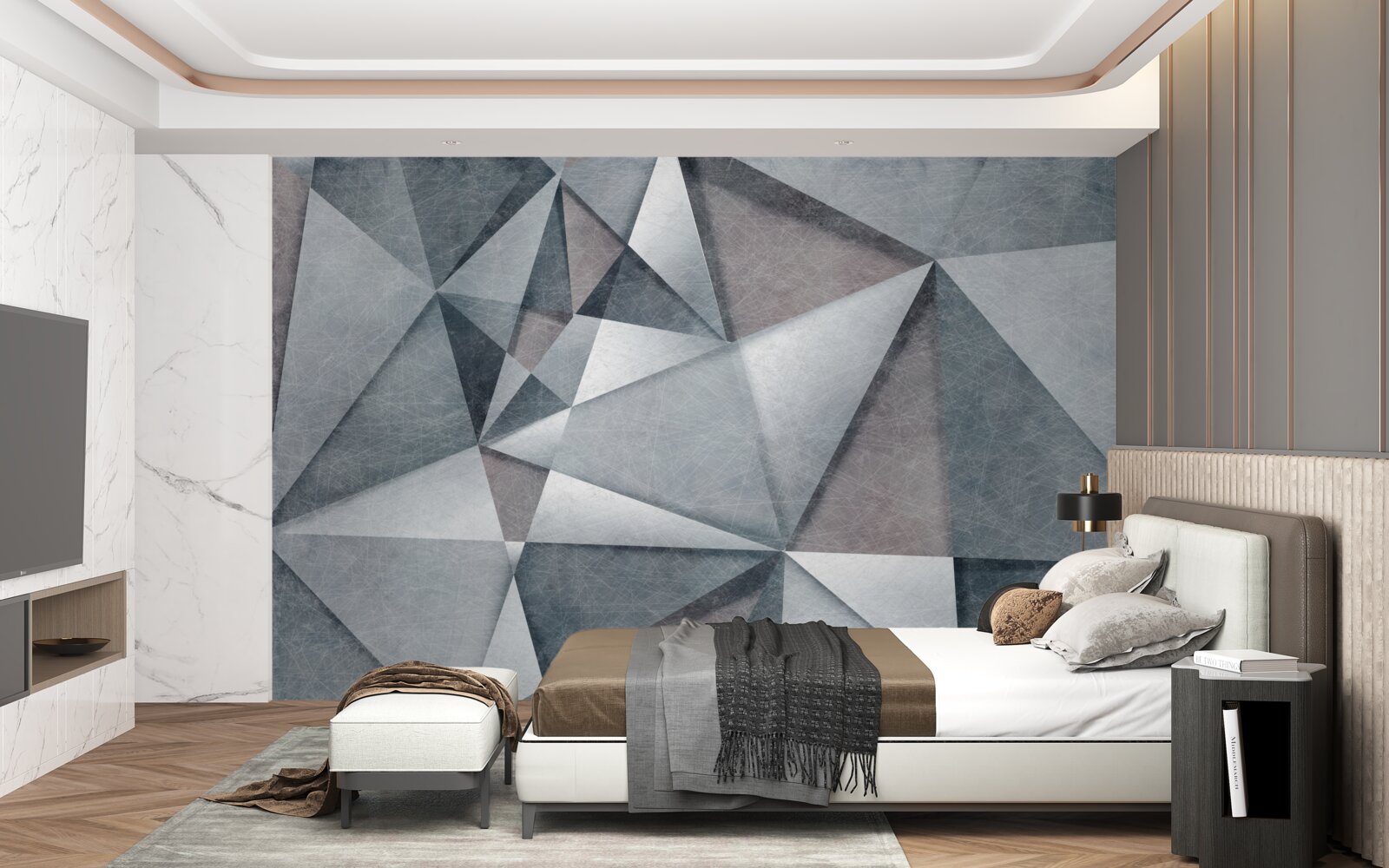 Fototapeta szara abstrakcja składająca się z trójkątów