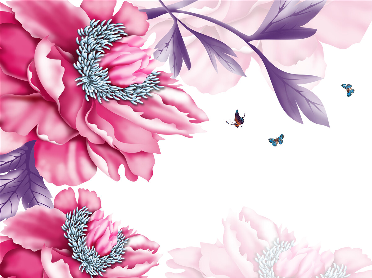 Fototapeta motyle i różowe kwiaty na tle