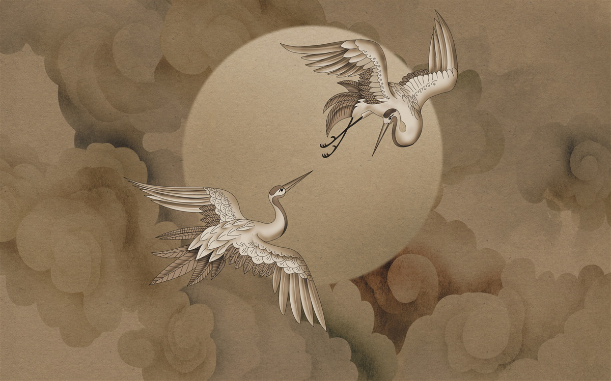 Fototapeta taniec żurawia pod chmurami