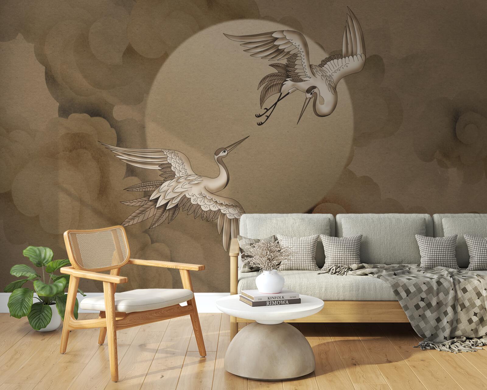 Fototapeta taniec żurawia pod chmurami