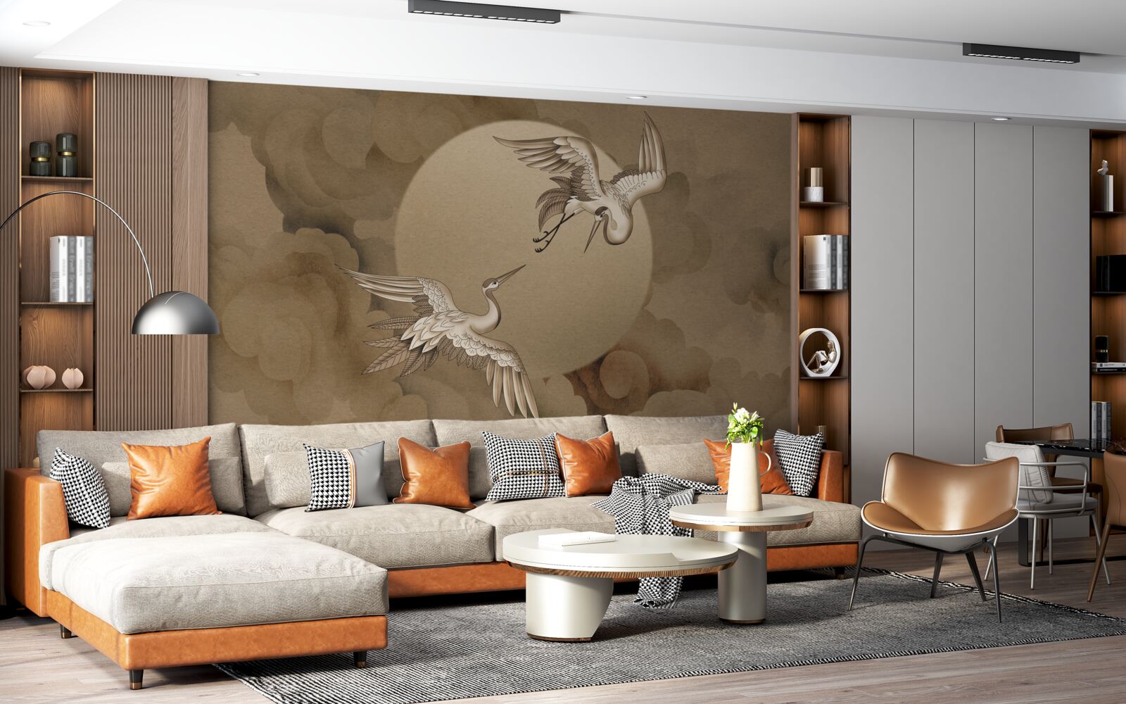 Fototapeta taniec żurawia pod chmurami