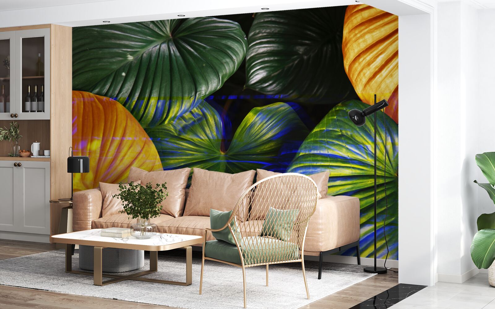 Fototapeta duże zielone i brązowe liście