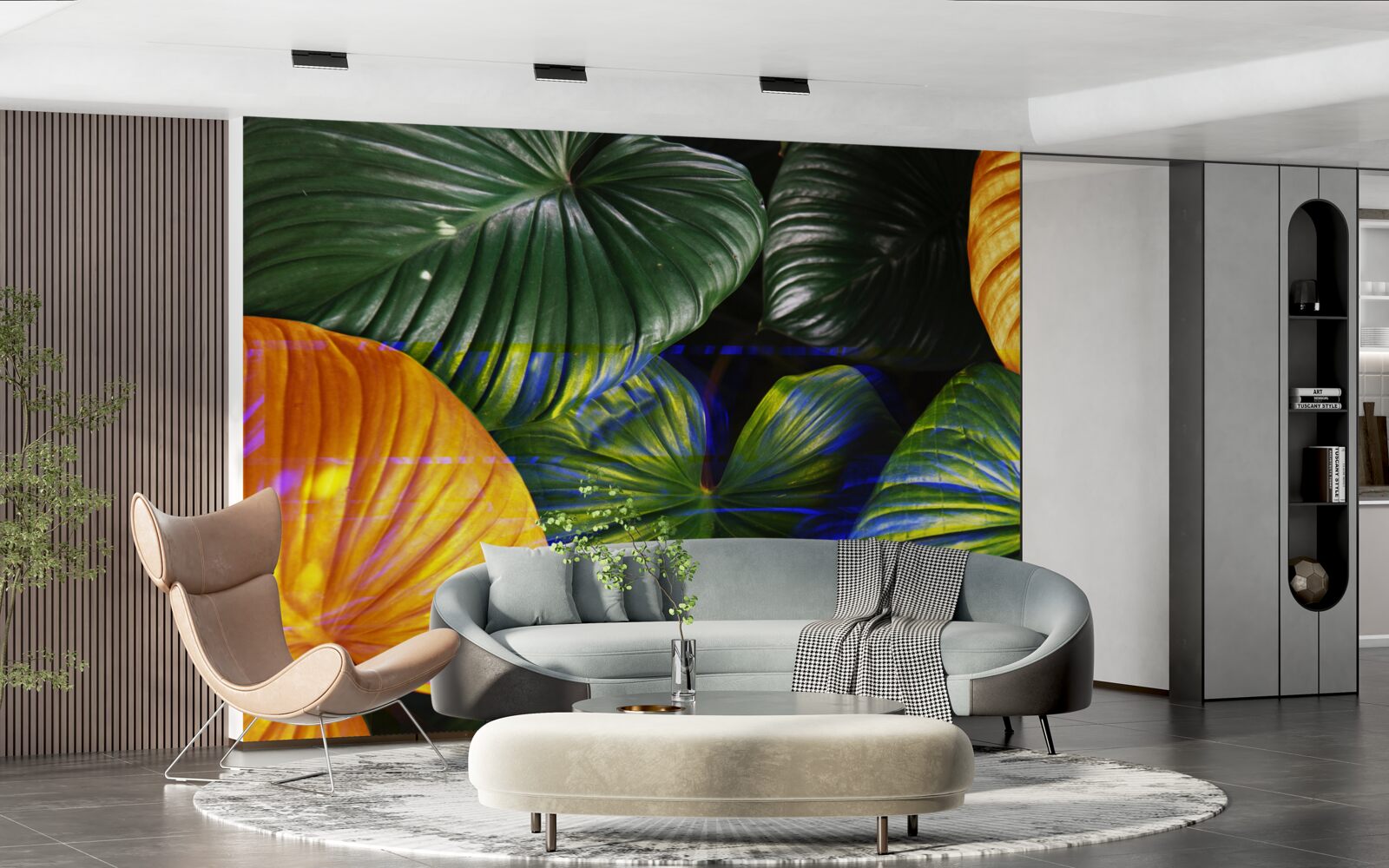 Fototapeta duże zielone i brązowe liście