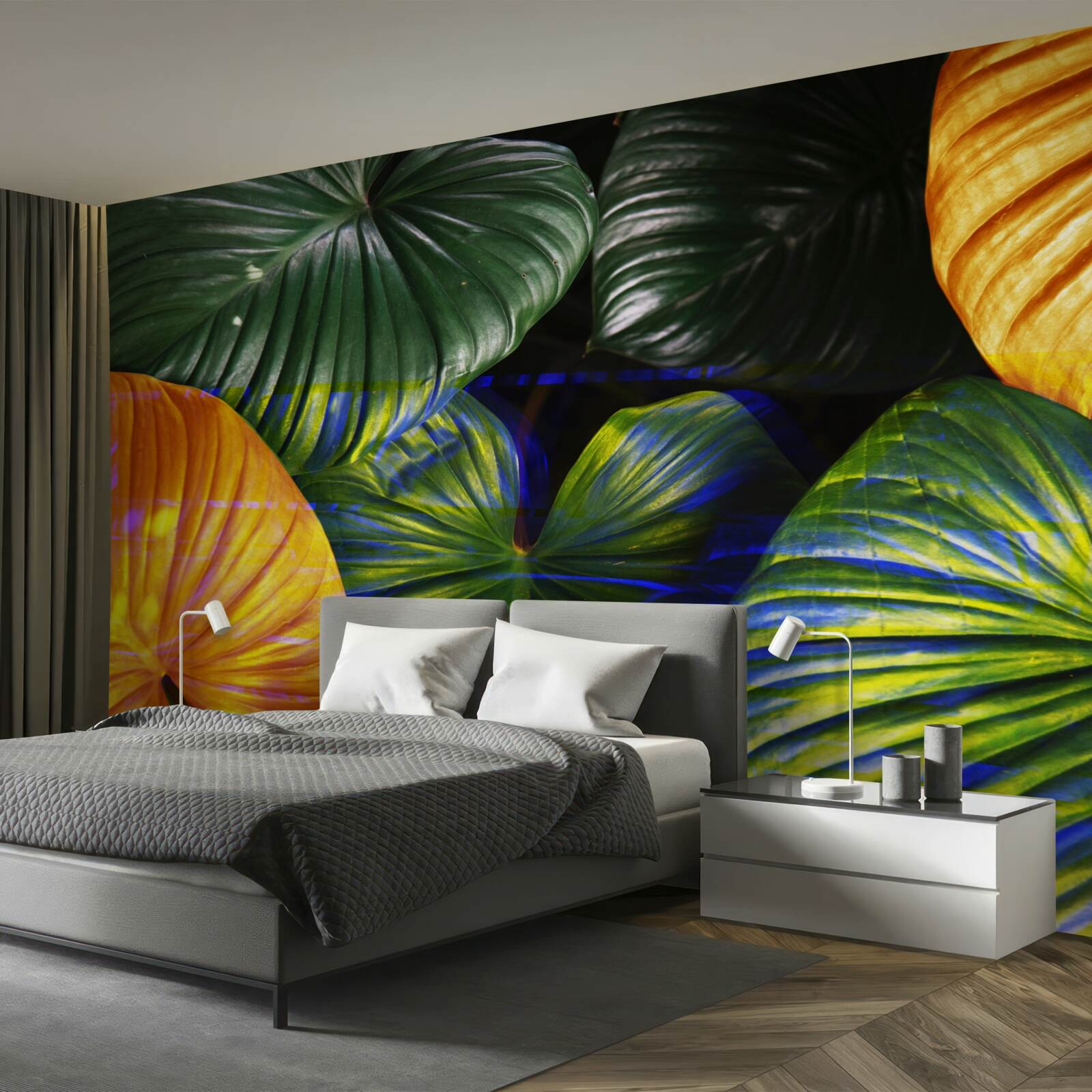 Fototapeta duże zielone i brązowe liście