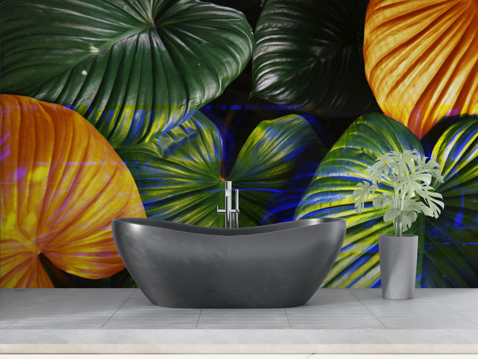 Fototapeta duże zielone i brązowe liście