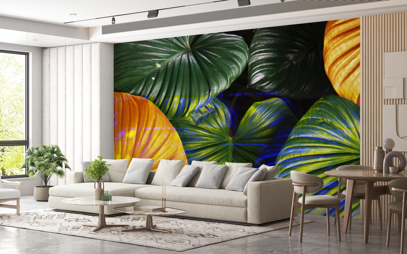 Fototapeta duże zielone i brązowe liście