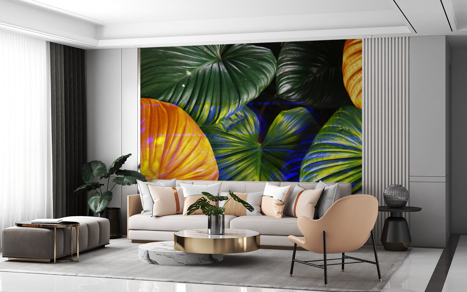 Fototapeta duże zielone i brązowe liście