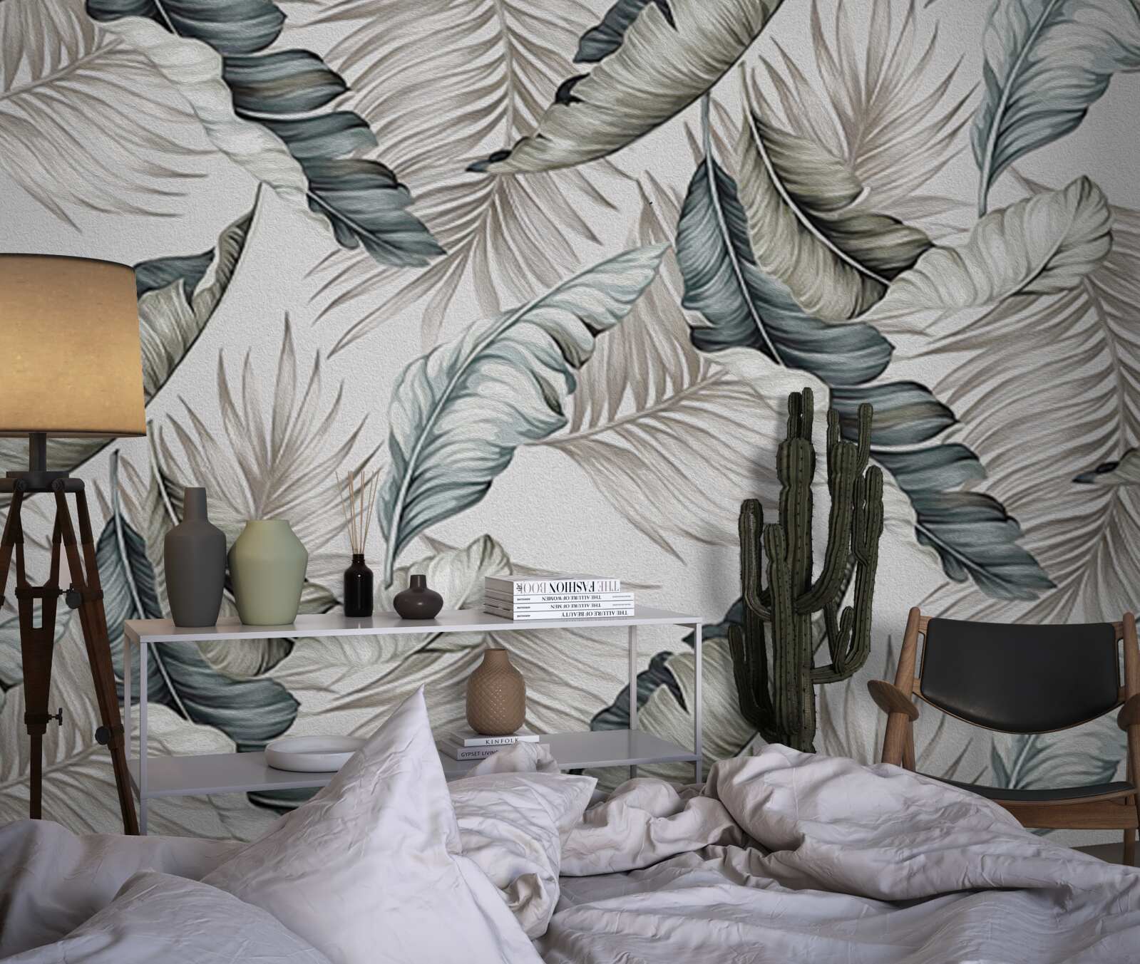 Fototapeta tropikalne liście w pastelowych kolorach