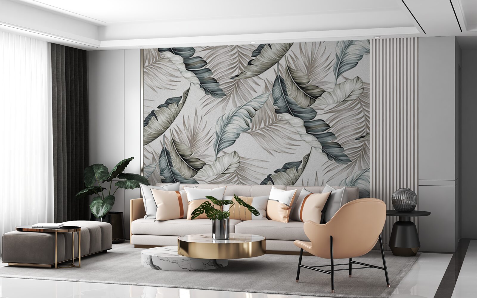 Fototapeta tropikalne liście w pastelowych kolorach