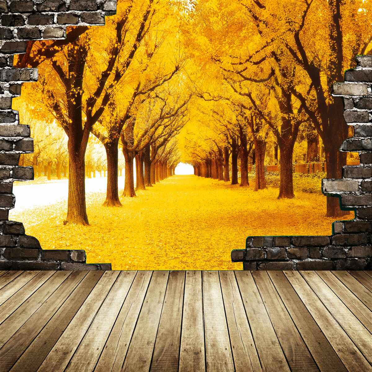 Fototapeta aleja była pokryta żółtymi liśćmi