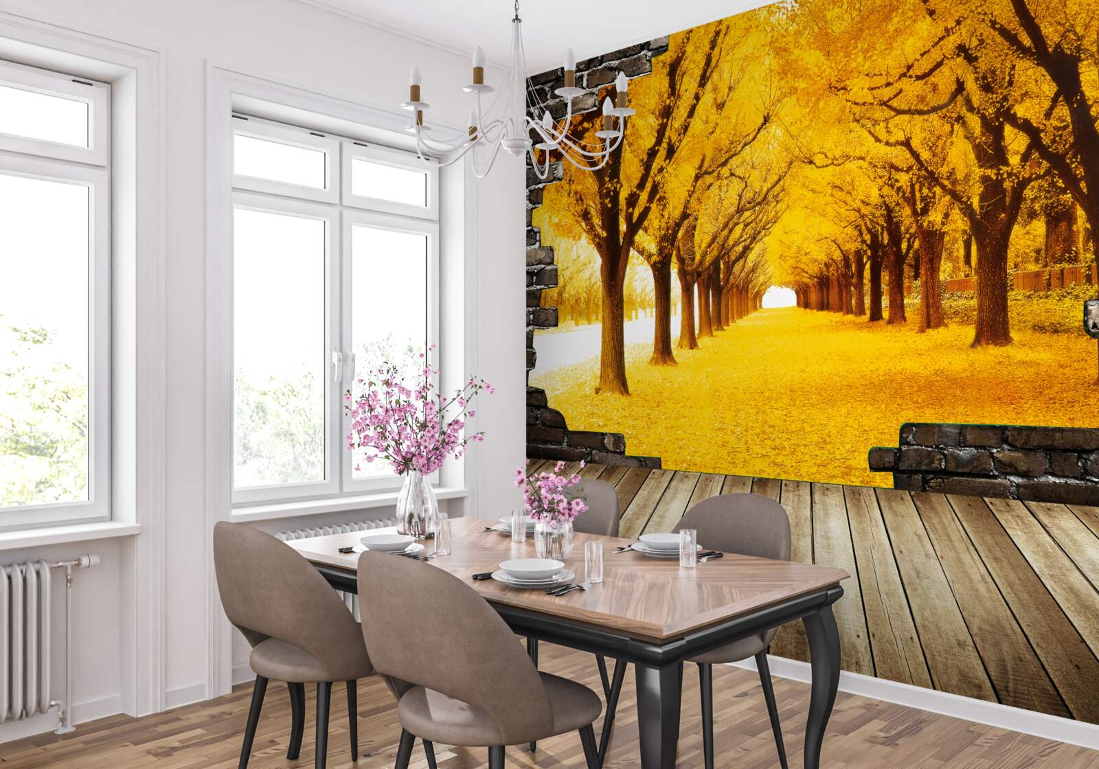 Fototapeta aleja była pokryta żółtymi liśćmi