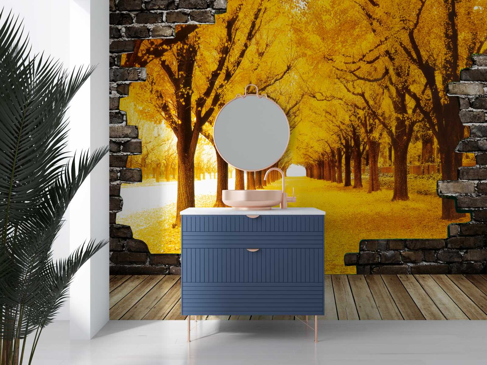 Fototapeta aleja była pokryta żółtymi liśćmi