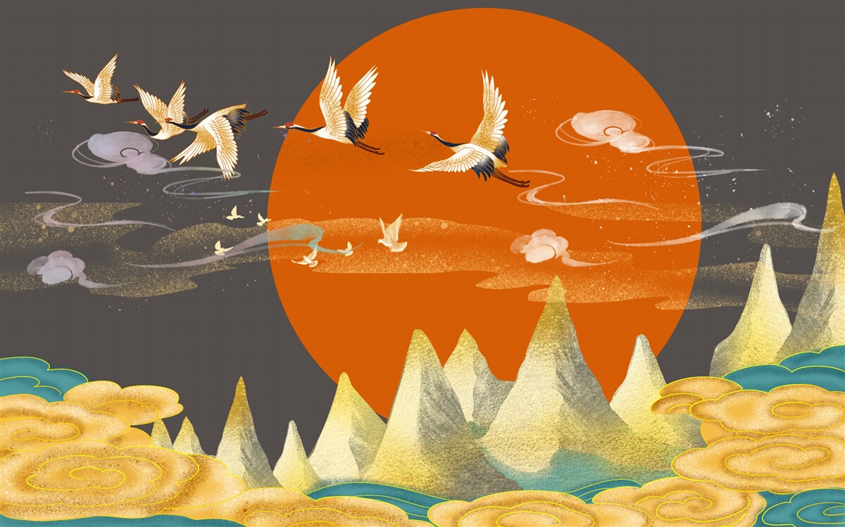 Fototapeta szczyty gór są świadkami odlotu żurawi ze swojego domu