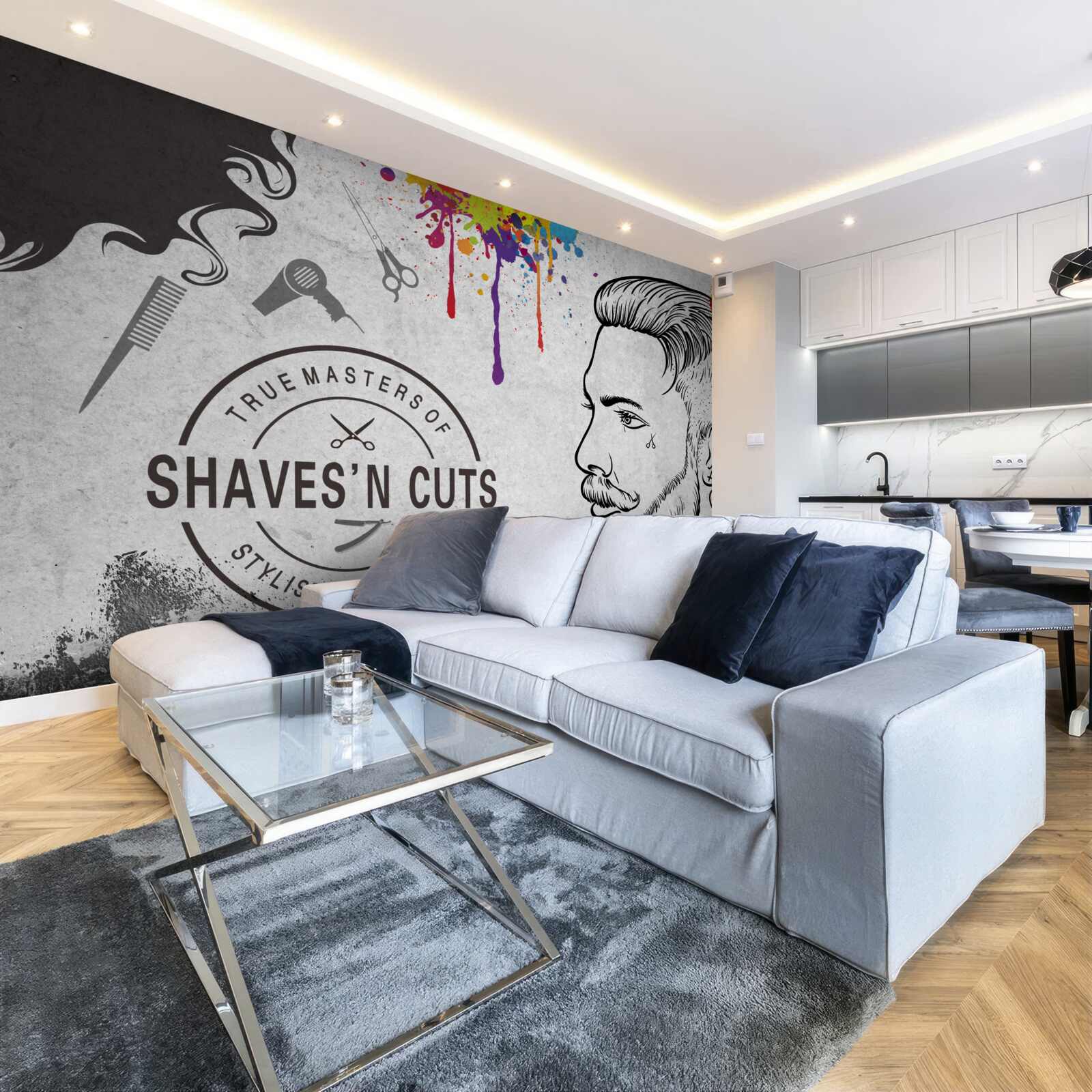 Fototapeta reklama o zakładzie fryzjerskim na ścianie