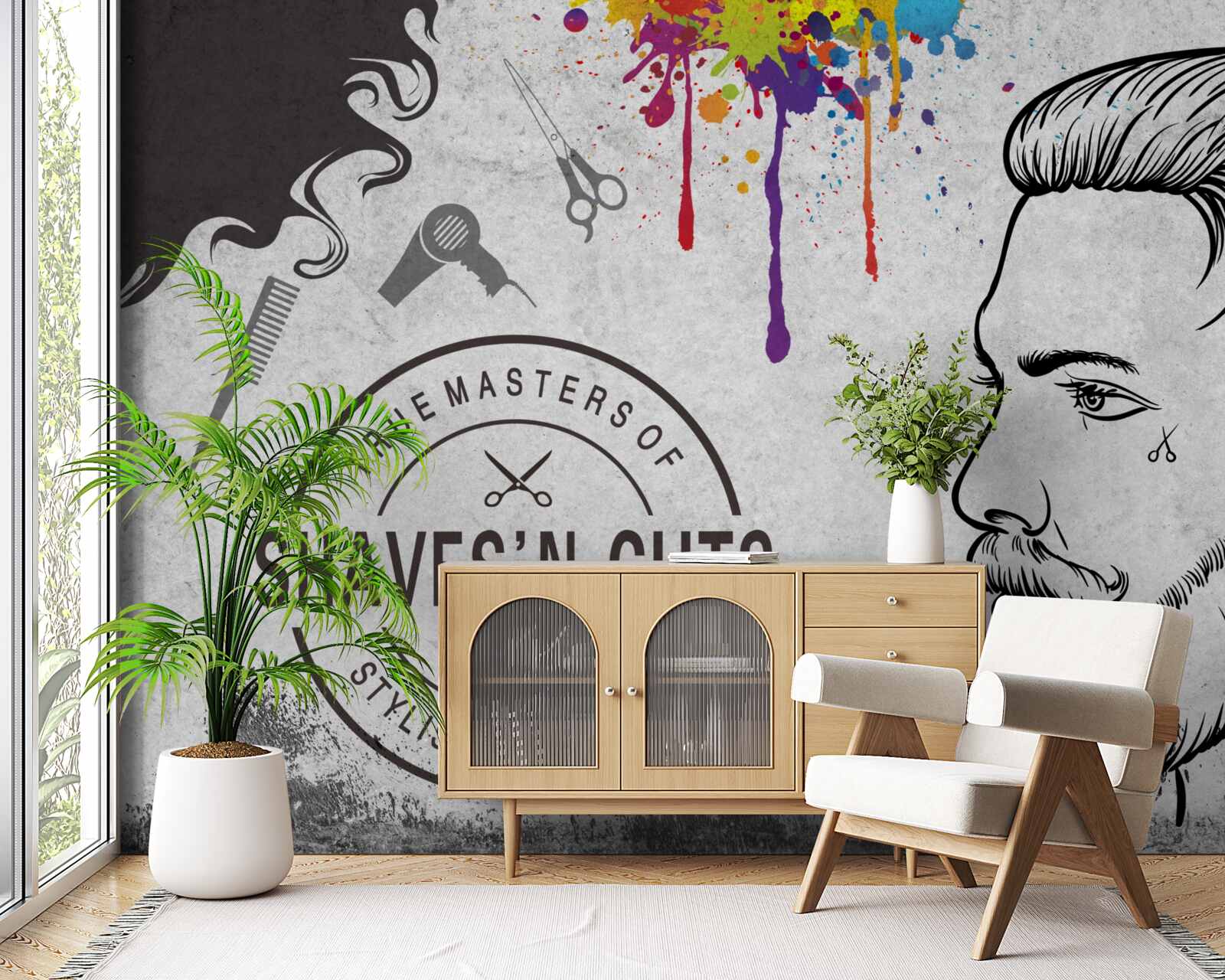 Fototapeta reklama o zakładzie fryzjerskim na ścianie