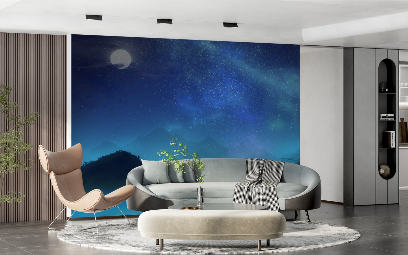 Fototapeta północny blask i gwiaździste niebo nad szczytami górskimi