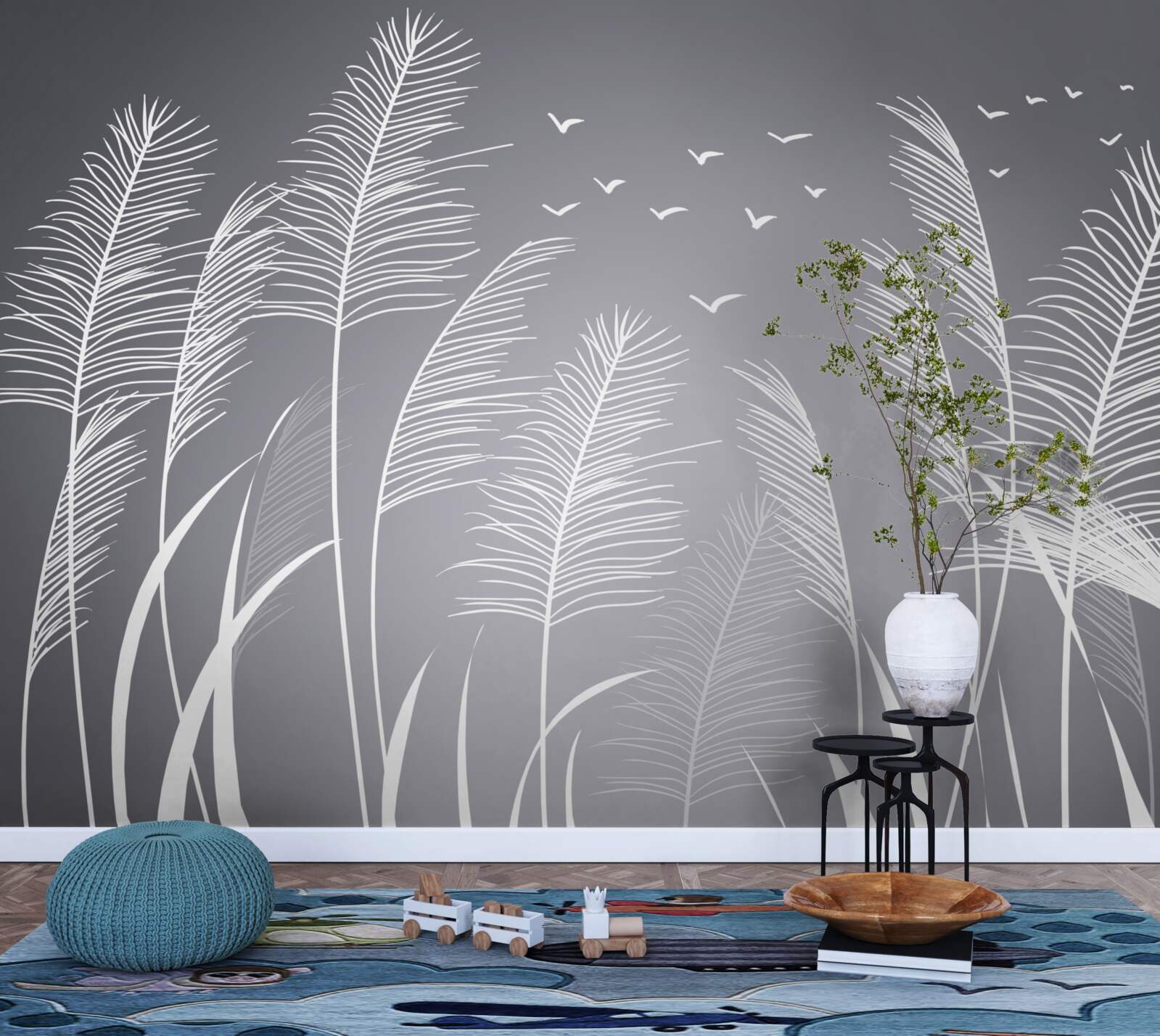 Fototapeta wiatr porusza roślinami, przypominając kształtem pióra