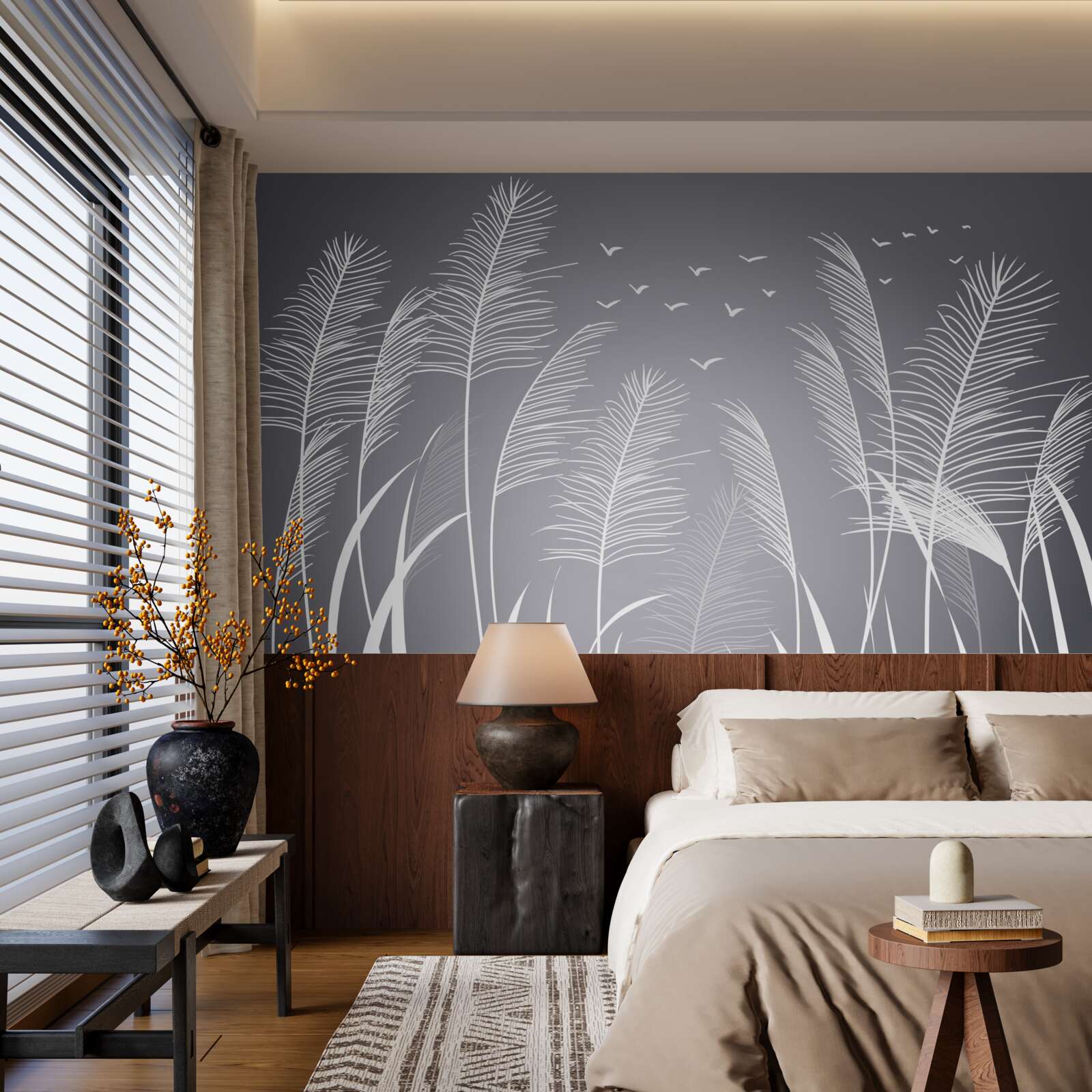 Fototapeta wiatr porusza roślinami, przypominając kształtem pióra