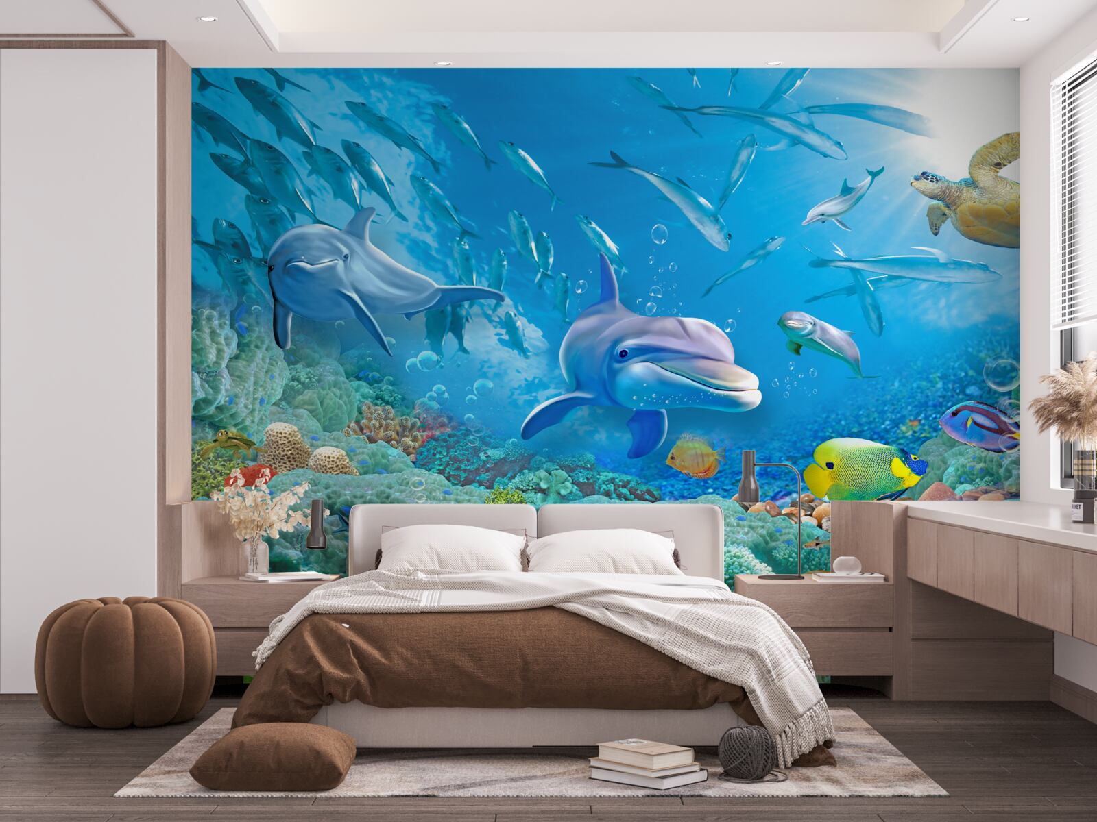 Fototapeta królestwo morskie z rybami, żółwiami i delfinami