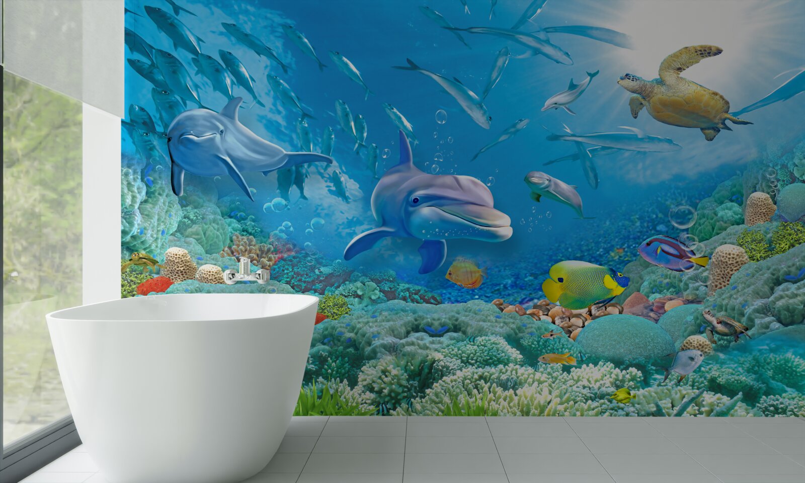Fototapeta królestwo morskie z rybami, żółwiami i delfinami