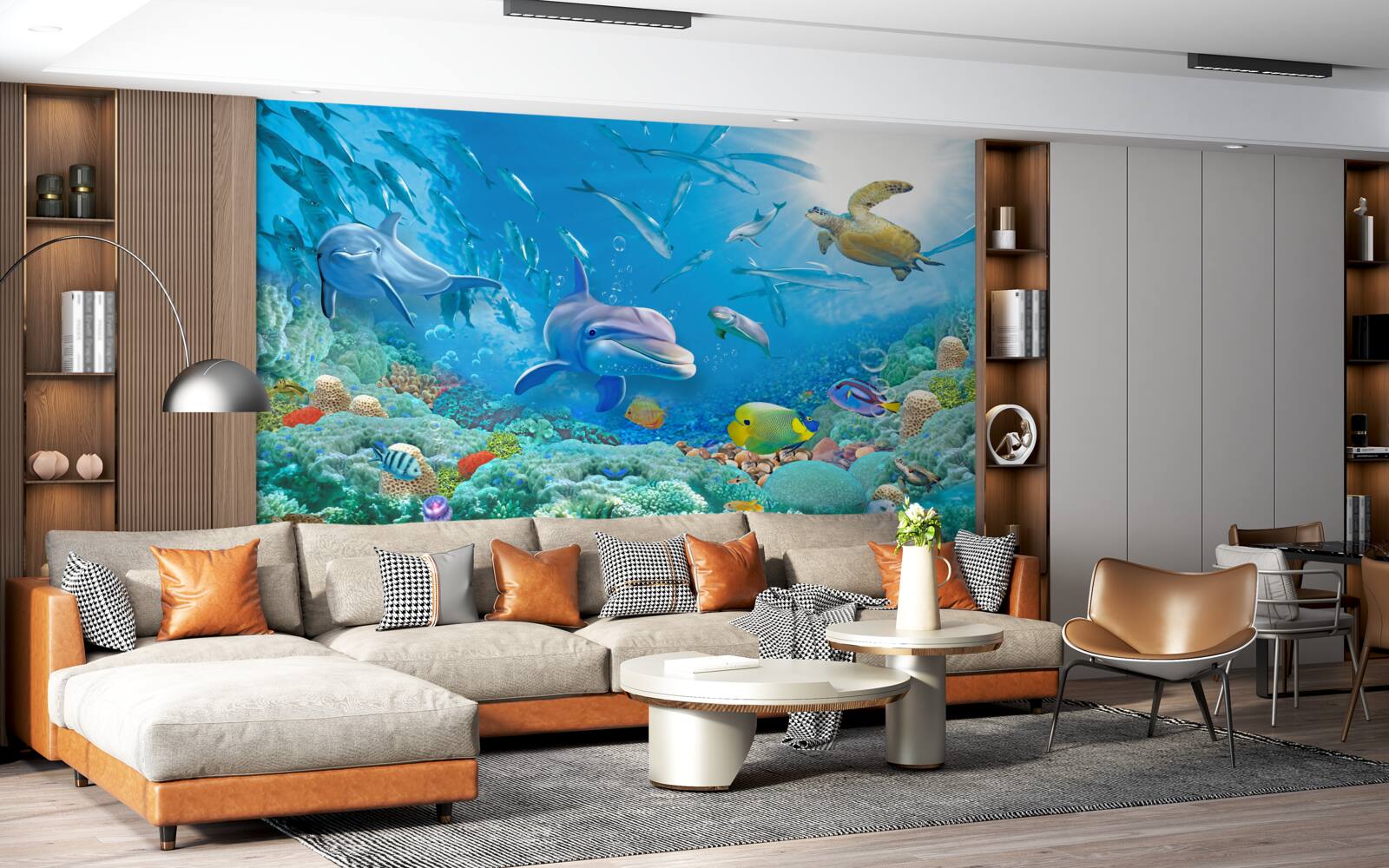 Fototapeta królestwo morskie z rybami, żółwiami i delfinami