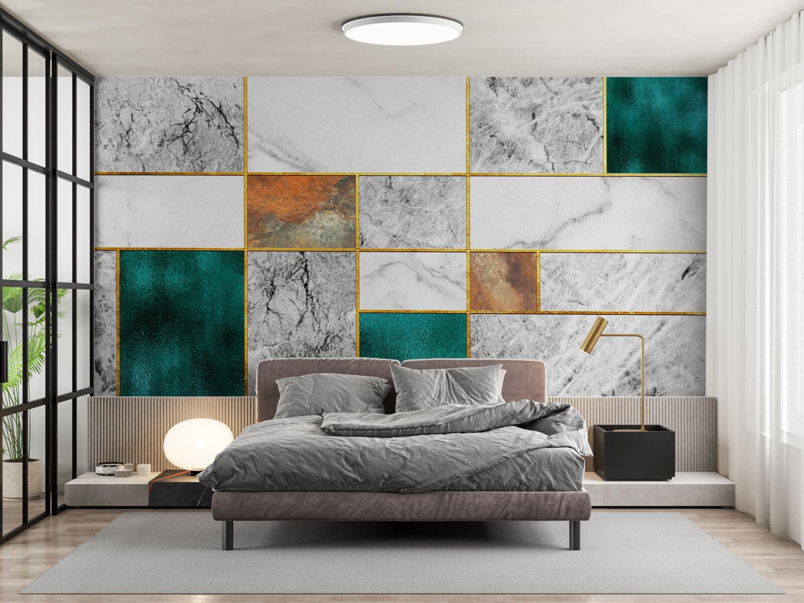 Fototapeta szmaragd łączy się z szarą mozaiką