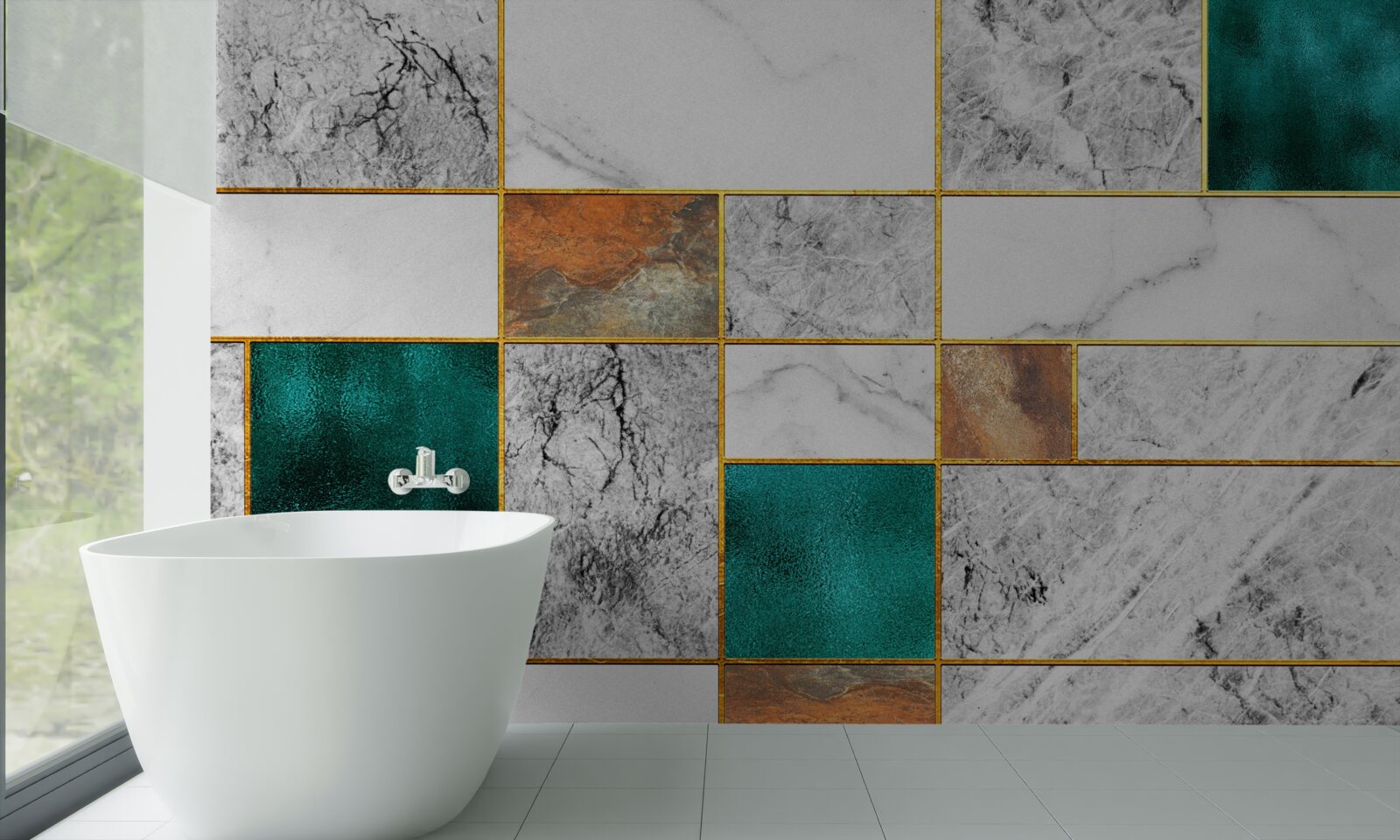 Fototapeta szmaragd łączy się z szarą mozaiką