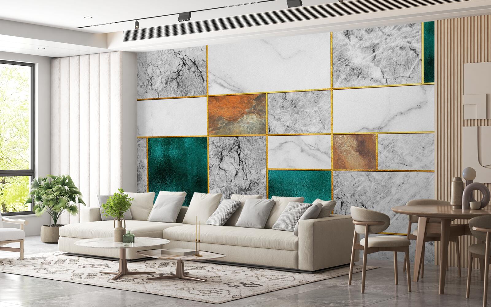 Fototapeta szmaragd łączy się z szarą mozaiką