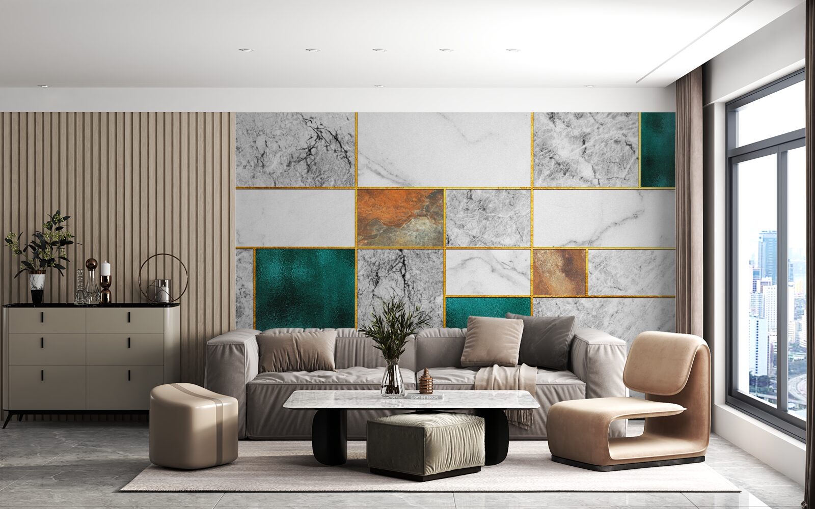 Fototapeta szmaragd łączy się z szarą mozaiką