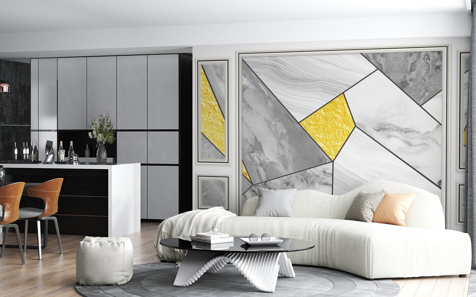 Fototapeta szara mozaika ze złotymi elementami