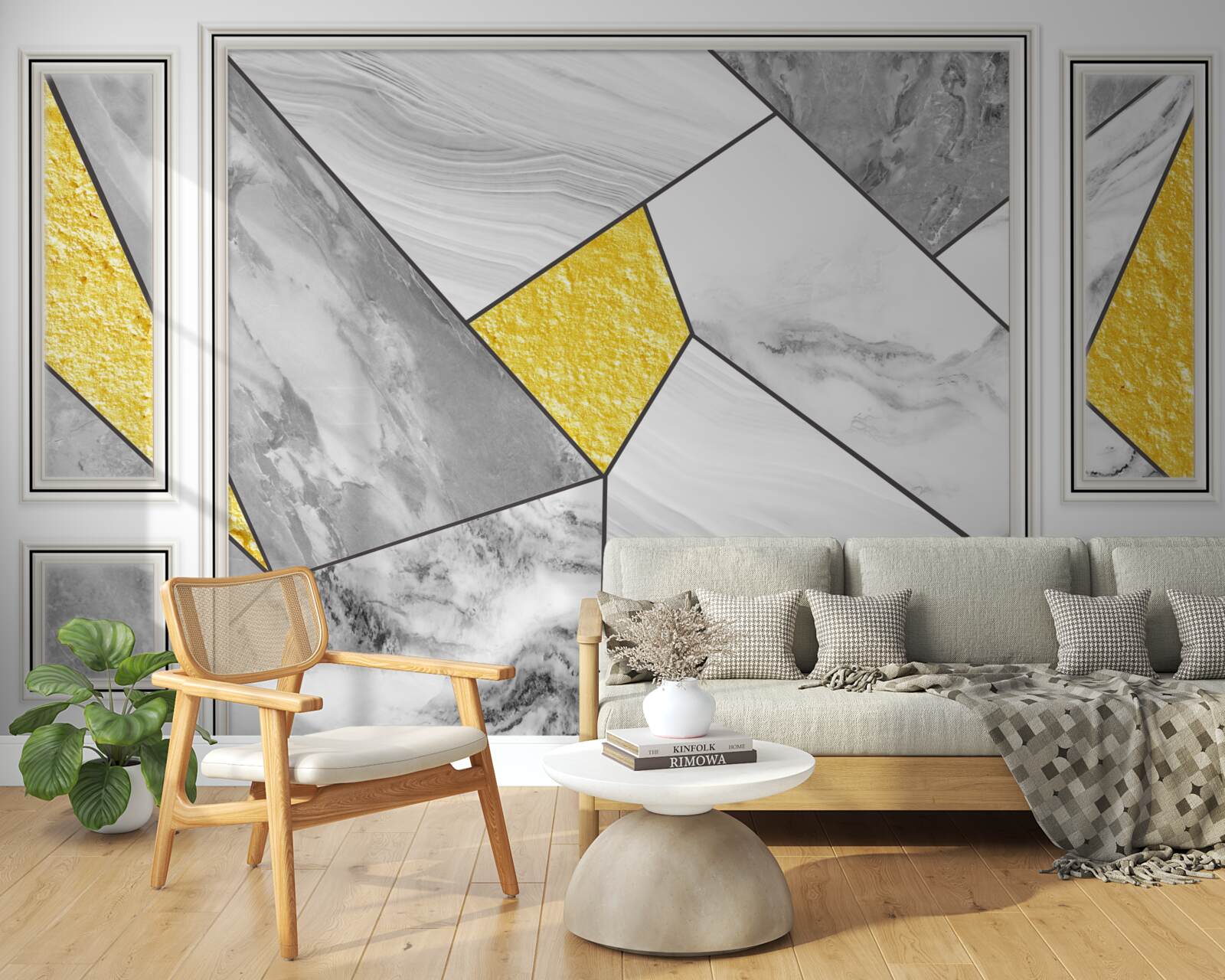 Fototapeta szara mozaika ze złotymi elementami