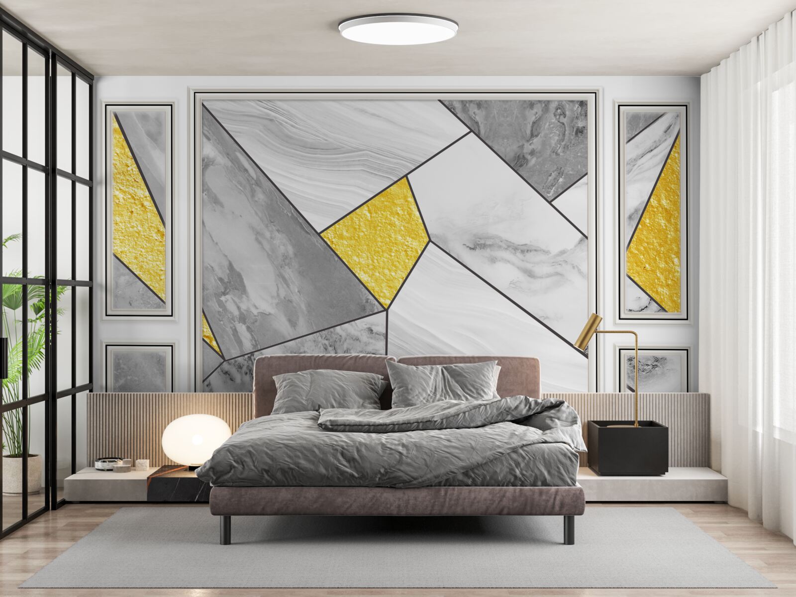 Fototapeta szara mozaika ze złotymi elementami