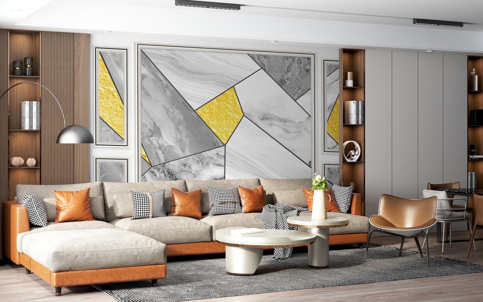 Fototapeta szara mozaika ze złotymi elementami