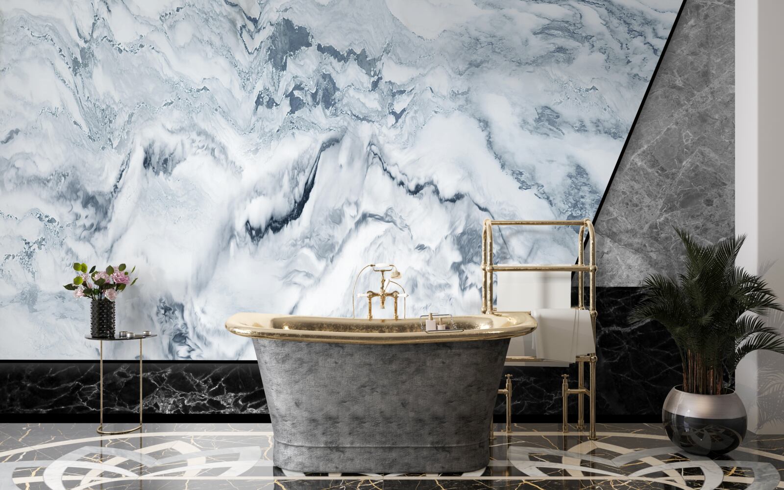 Fototapeta abstrakcja wykonana z białego i czarnego marmuru