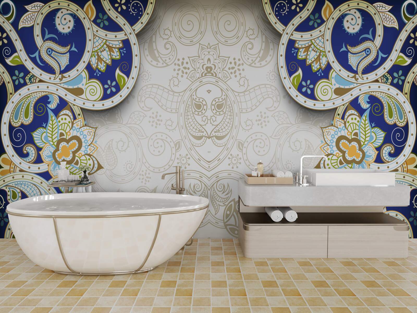 Fototapeta ozdoba w stylu orientalnym w niebieskich kolorach