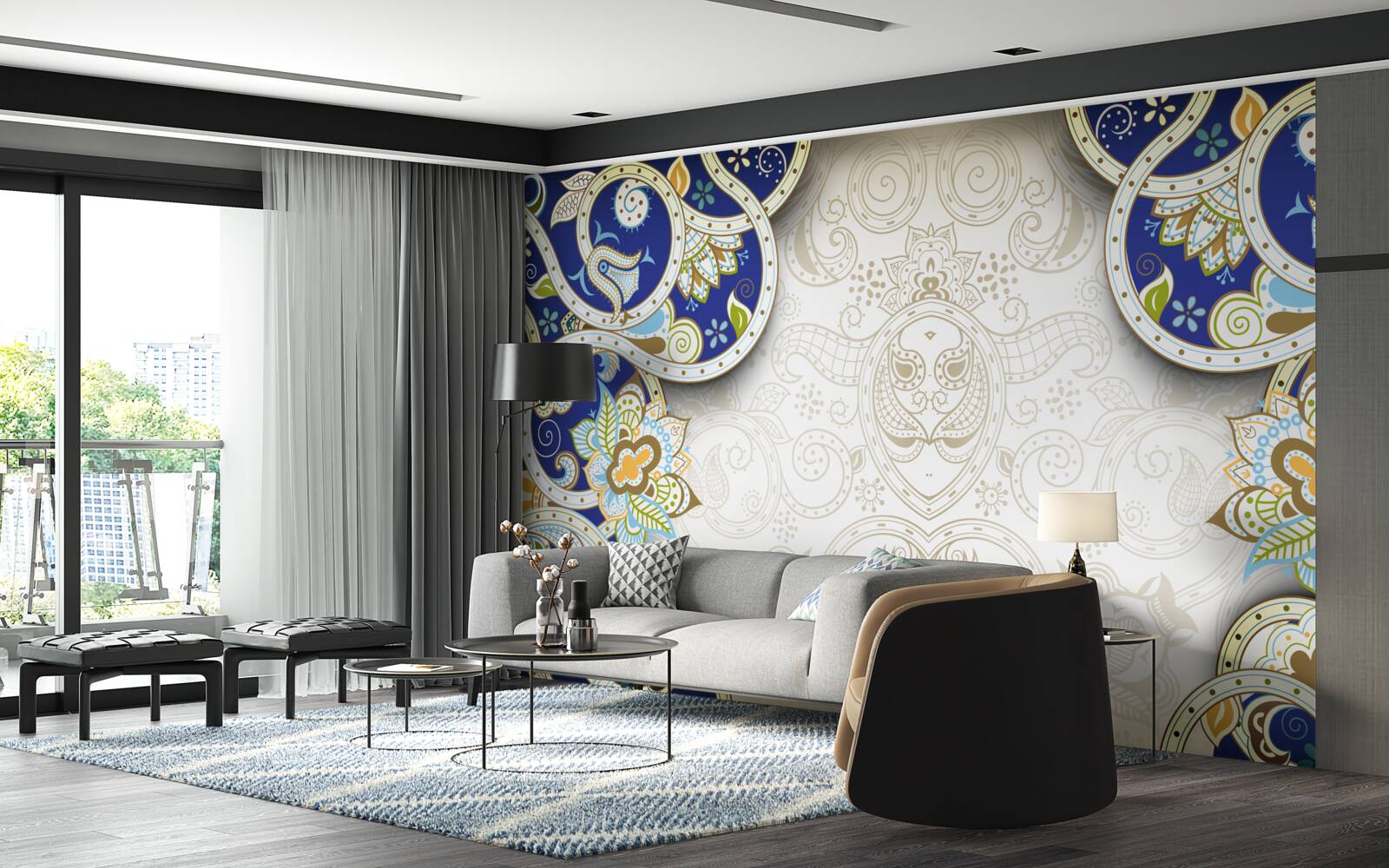 Fototapeta ozdoba w stylu orientalnym w niebieskich kolorach