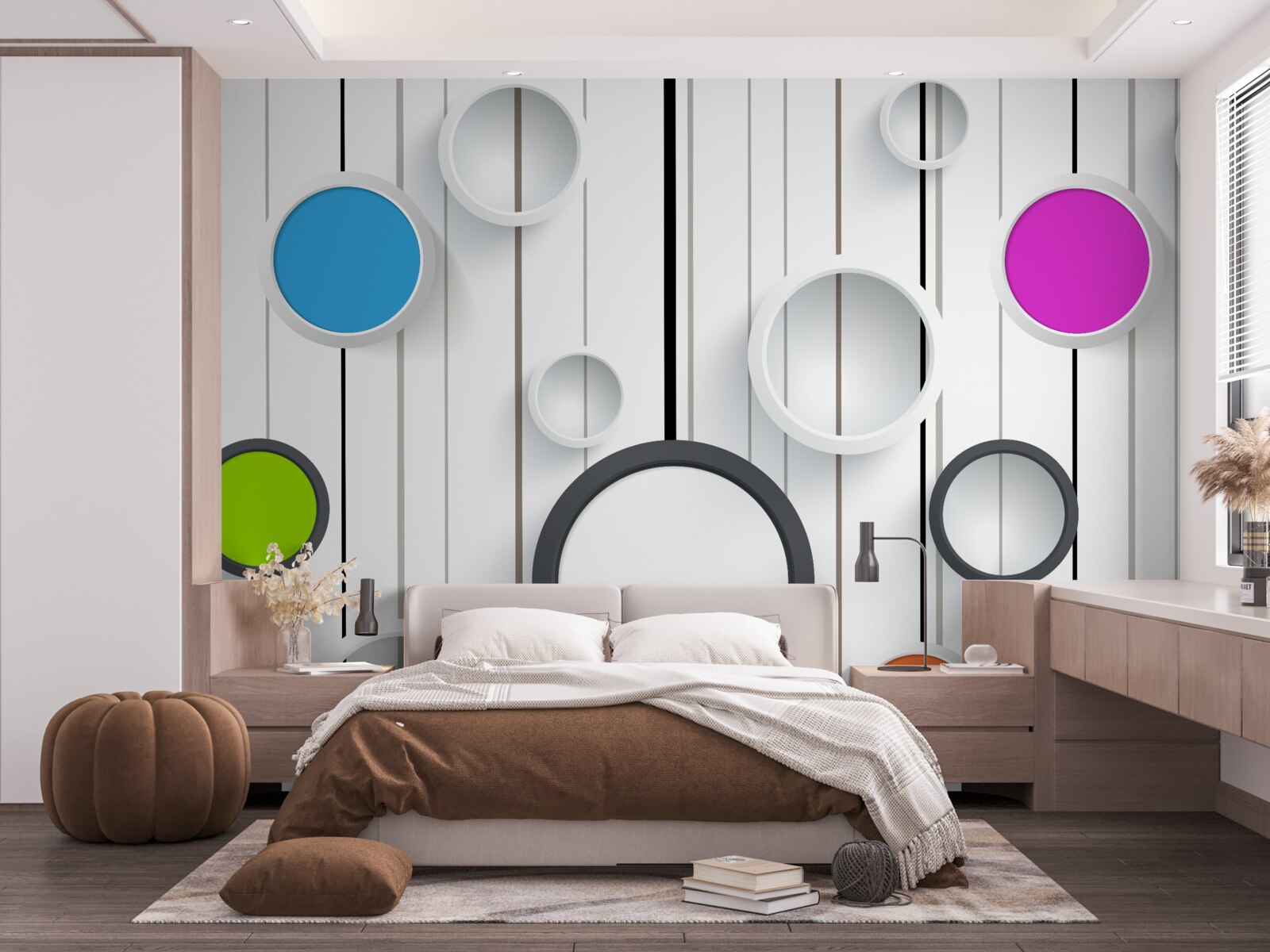 Fototapeta wielokolorowe koła na jasnym parkiecie