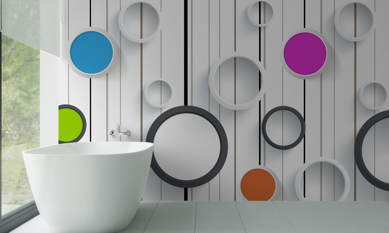 Fototapeta wielokolorowe koła na jasnym parkiecie