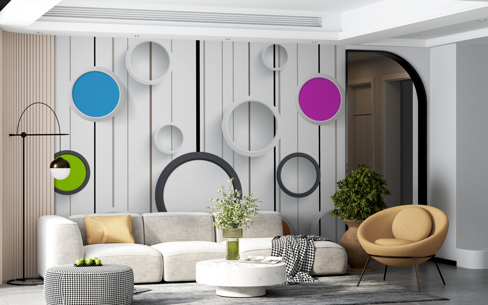 Fototapeta wielokolorowe koła na jasnym parkiecie