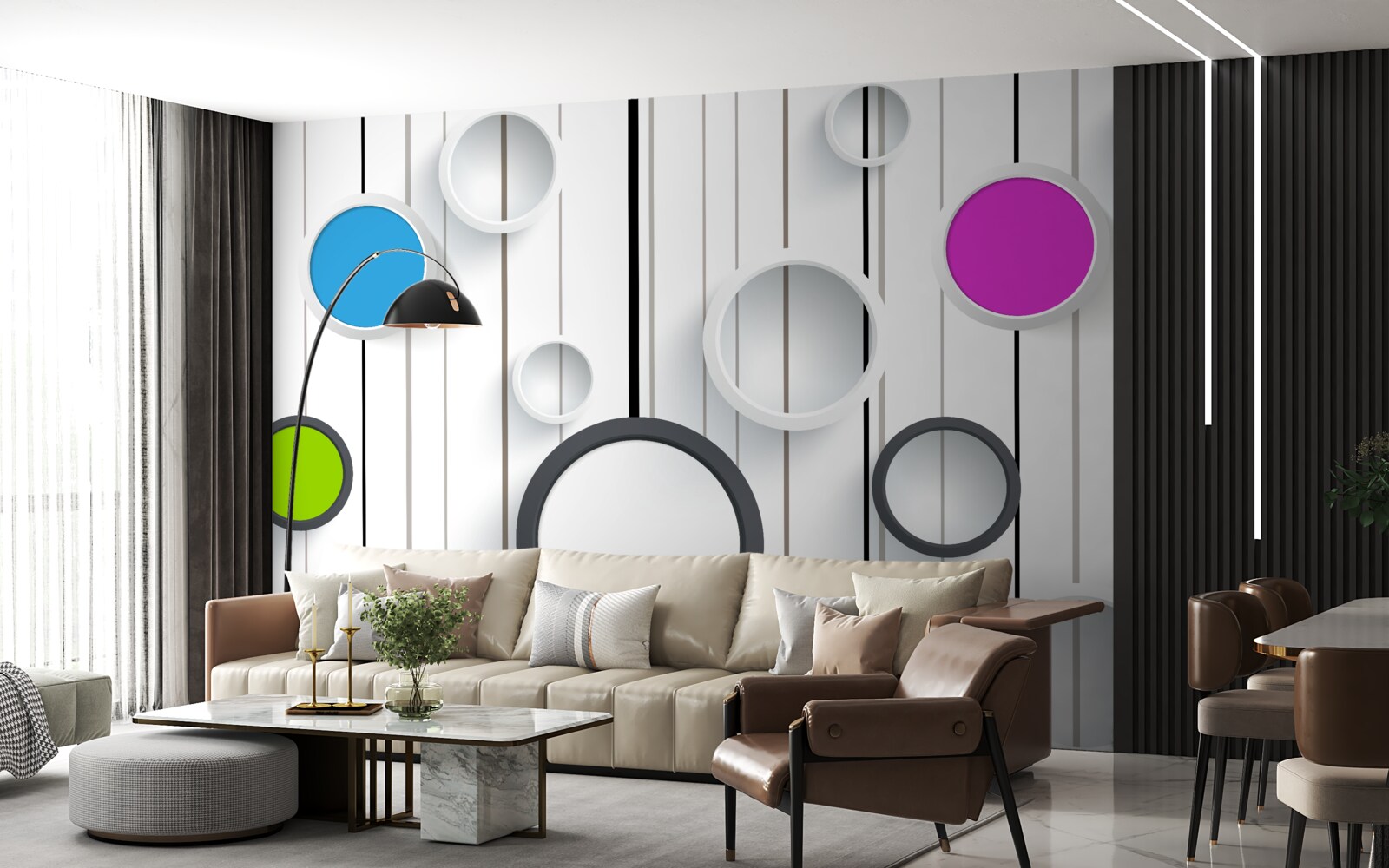 Fototapeta wielokolorowe koła na jasnym parkiecie