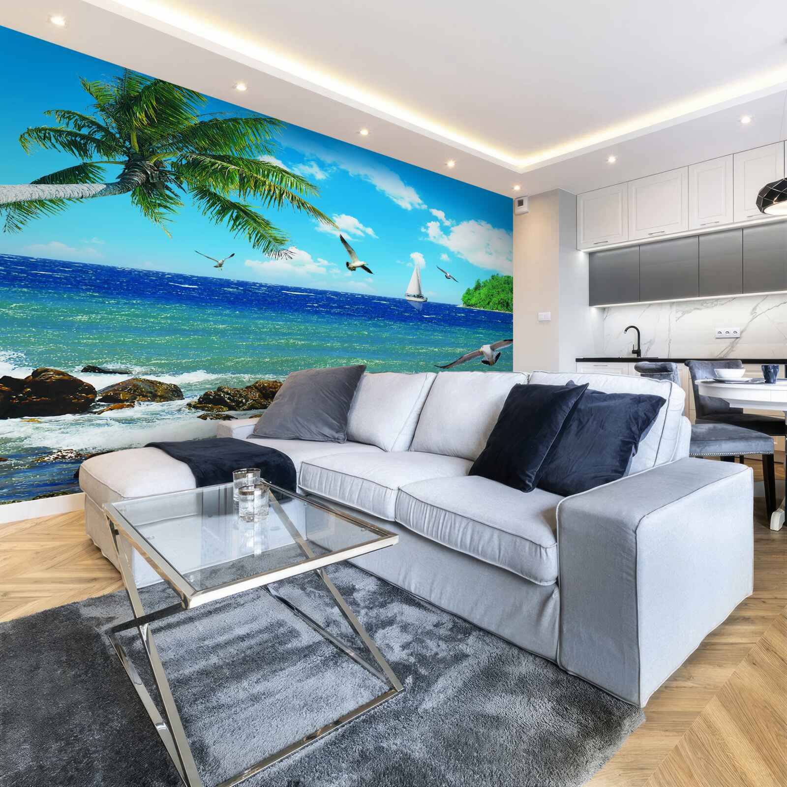 Fototapeta wzburzone morze i ptaki morskie