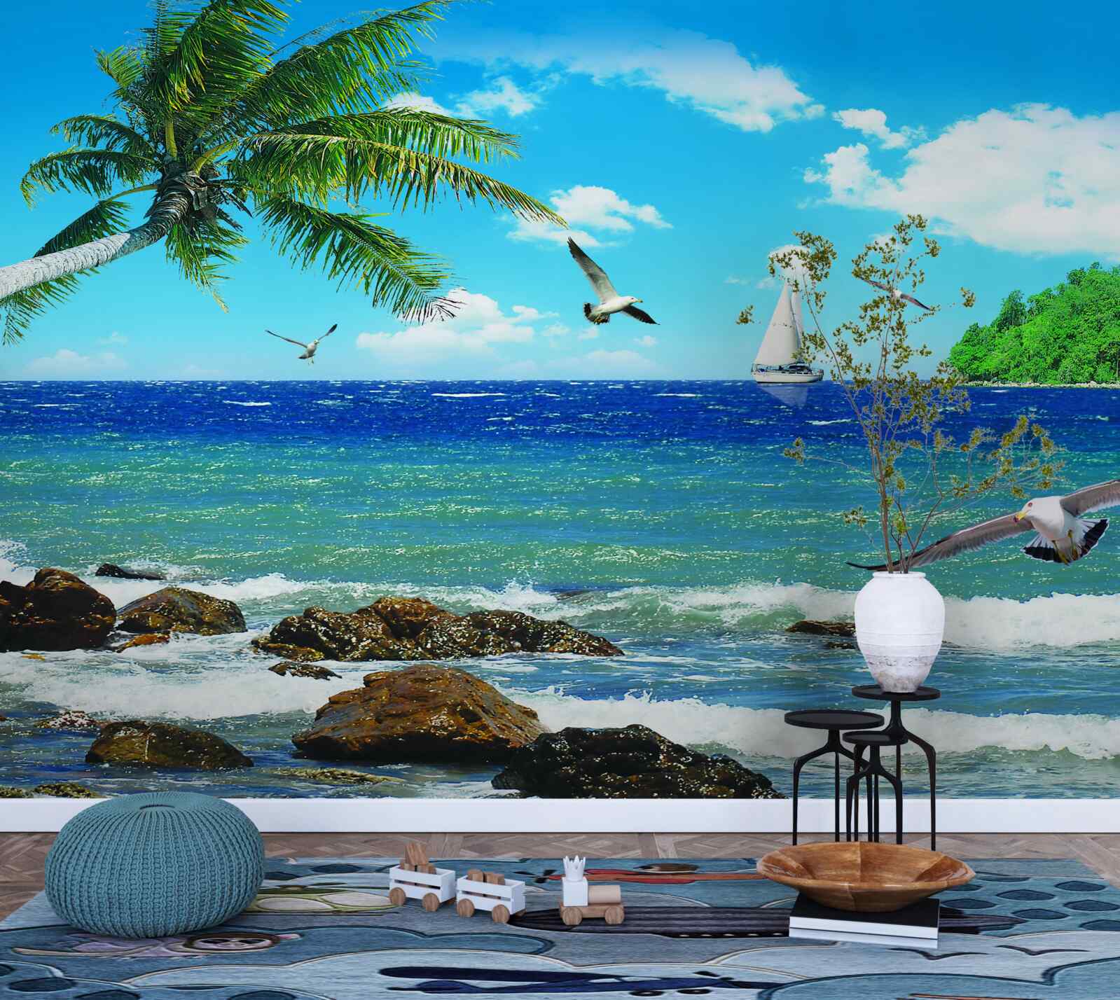 Fototapeta wzburzone morze i ptaki morskie