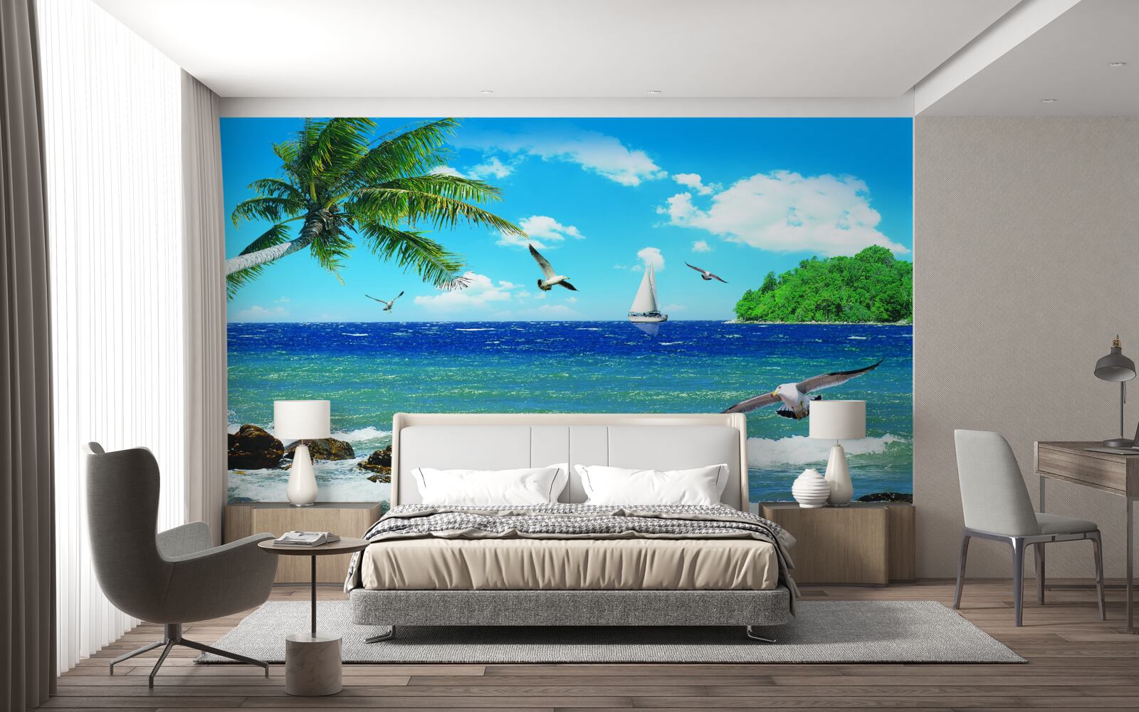 Fototapeta wzburzone morze i ptaki morskie