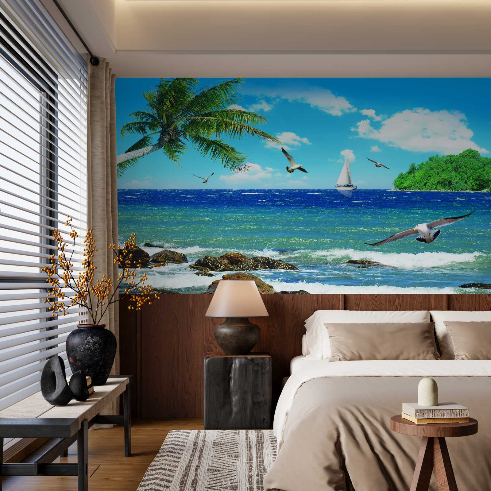 Fototapeta wzburzone morze i ptaki morskie