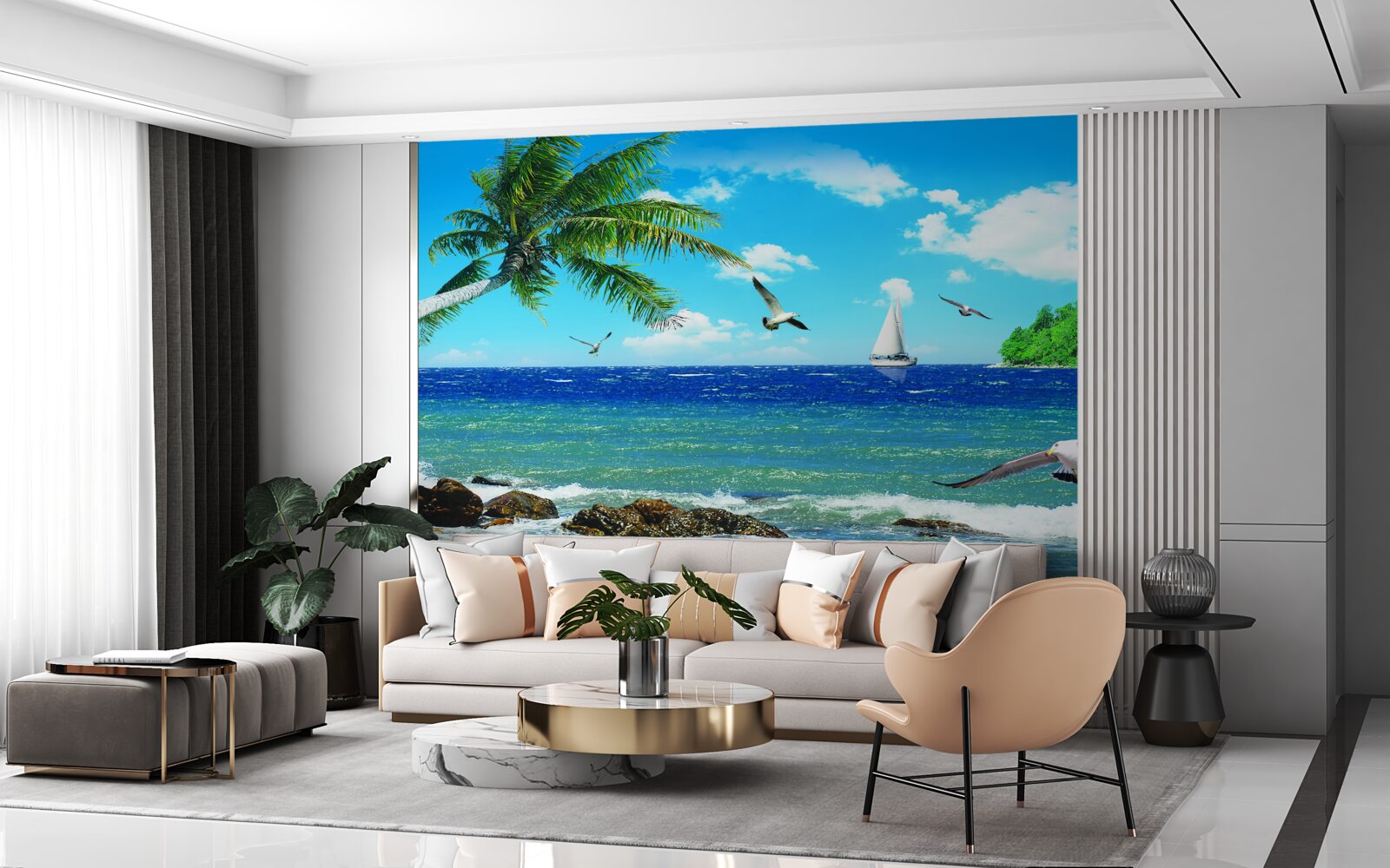 Fototapeta wzburzone morze i ptaki morskie