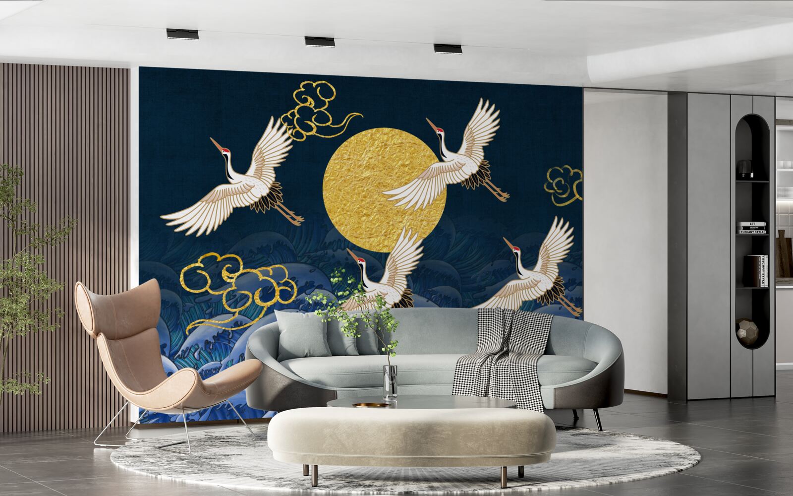 Fototapeta grupa żurawi kieruje się w stronę ich domu