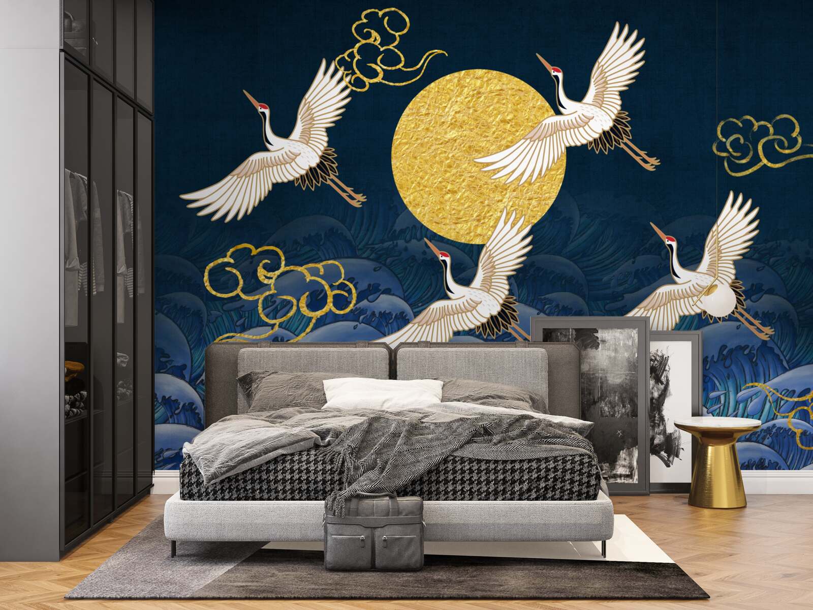 Fototapeta grupa żurawi kieruje się w stronę ich domu