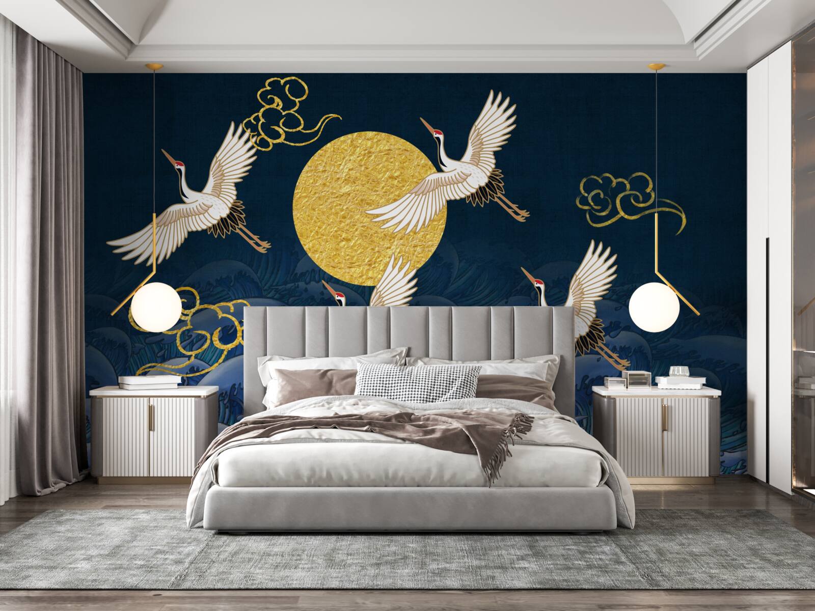 Fototapeta grupa żurawi kieruje się w stronę ich domu